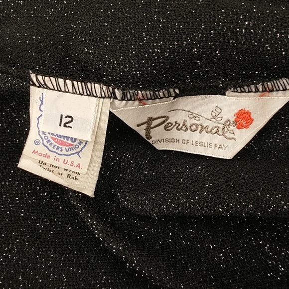 Silver Lame on Black Vintage Skirt & Top 70s 80's Metallic Knit Fun & USA Made - Picture 4 of 8